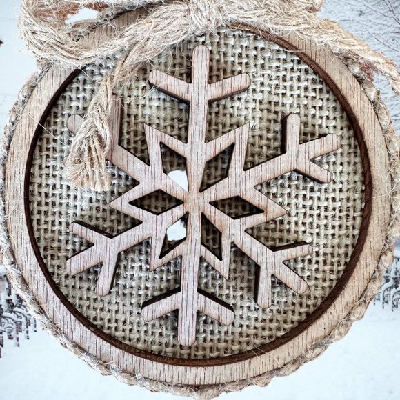 Vintage Handmade Snowflake Mr Mrs Snowman Ornaments Set of 3 Burlap One … - Picture 3 of 12